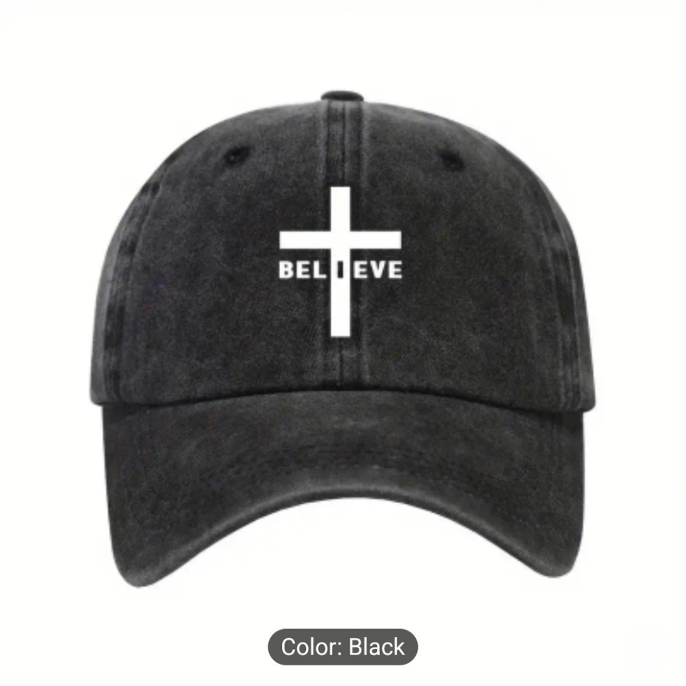 BASEBALL CAP Unisex Black Believe Cross Printed - Picture 6 of 6